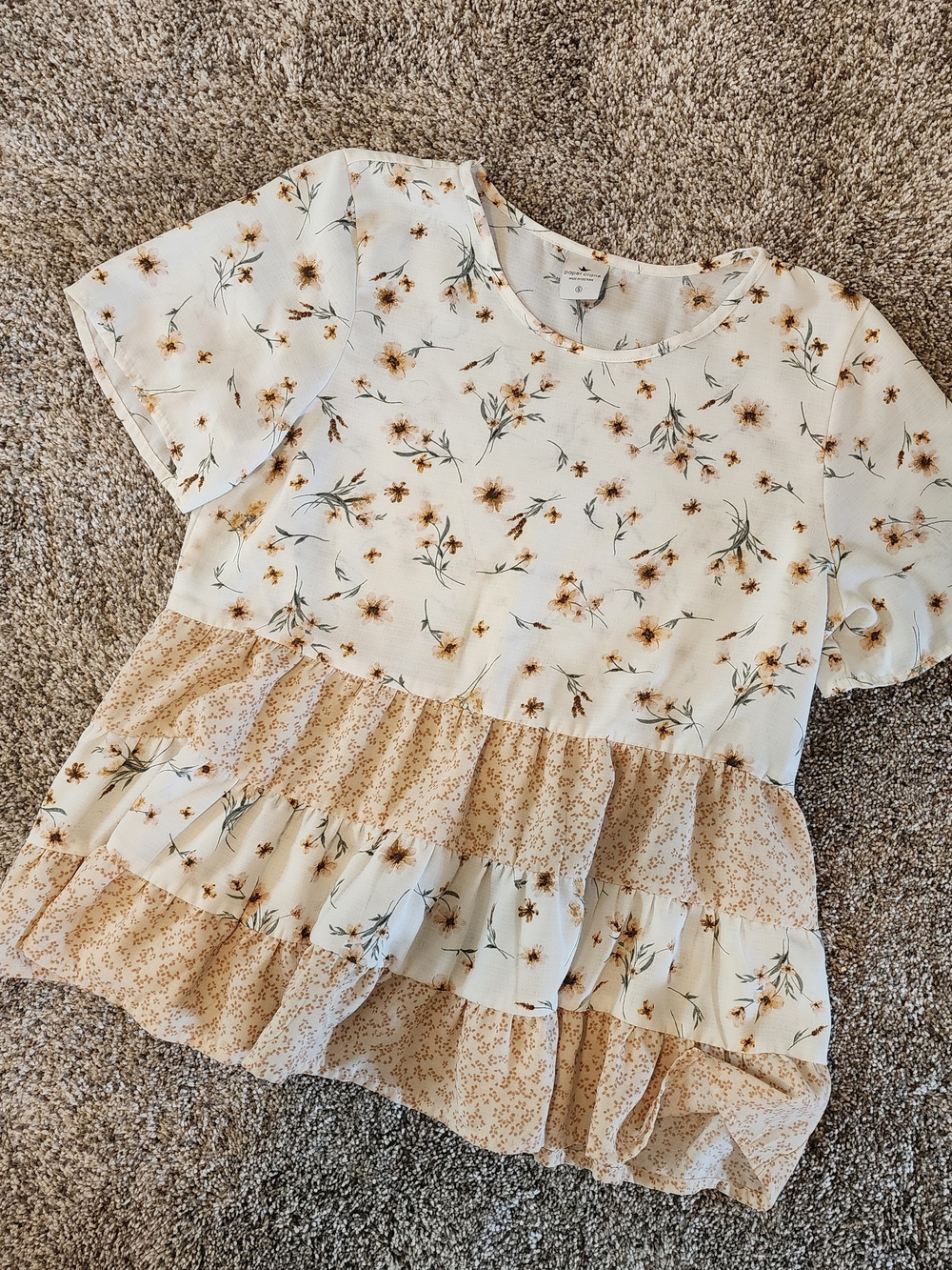 Floral Ruffle Top - Cream & Mustard